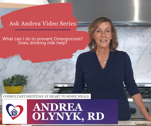 Dietitian Andrea Olynyk standing in kitchen how to prevent osteoporosis with milk